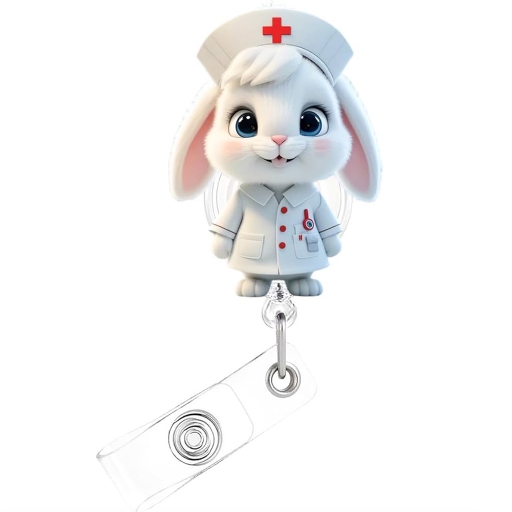 Easter Badge Reel,Cute Nurse Rabbit Bunny Acrylic Badge for ID Card Badge